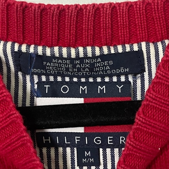 Tommy Hilfiger Y2K Men’s M Colorblock Vintage Sweater Red White Navy Oversized - Picture 8 of 9